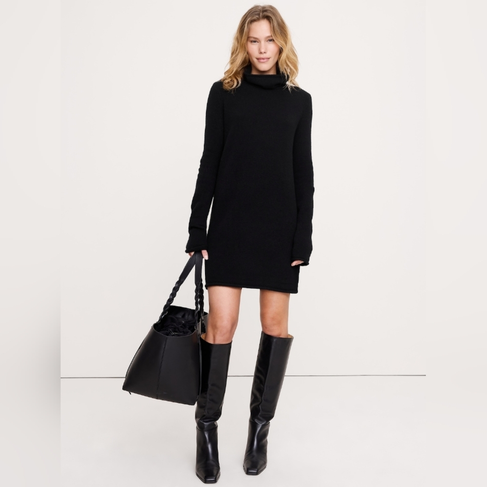 Banana Republic Lightweight Cashmere Turtleneck Mini Dress Black NWT